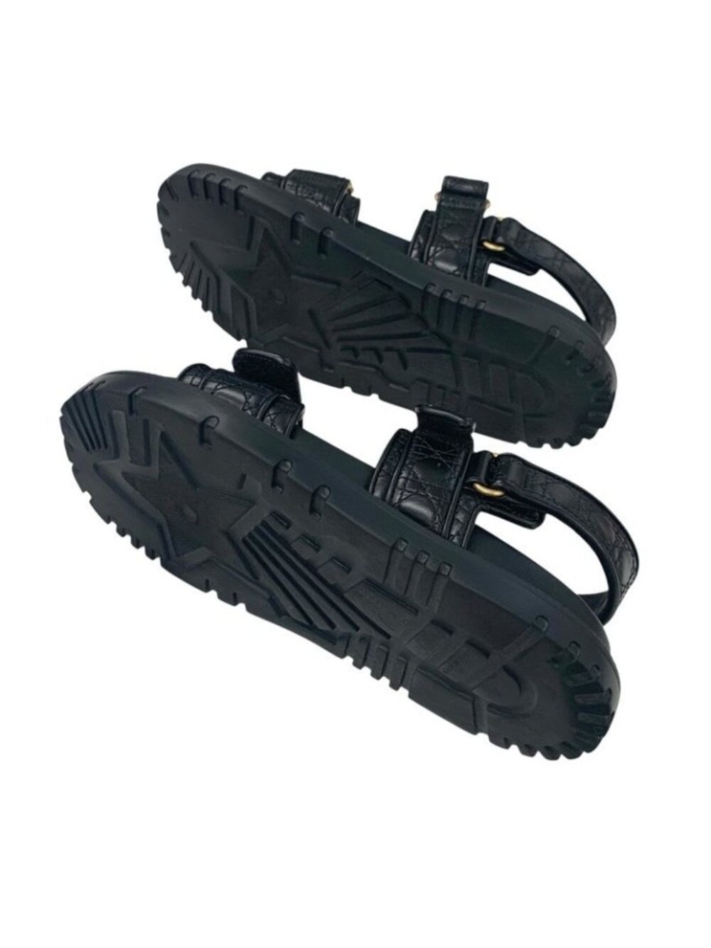 Christian Dioract Sandals Shoes Calfskin Black Gold Logo Cannage Quilted Sports - Picture 6 of 10